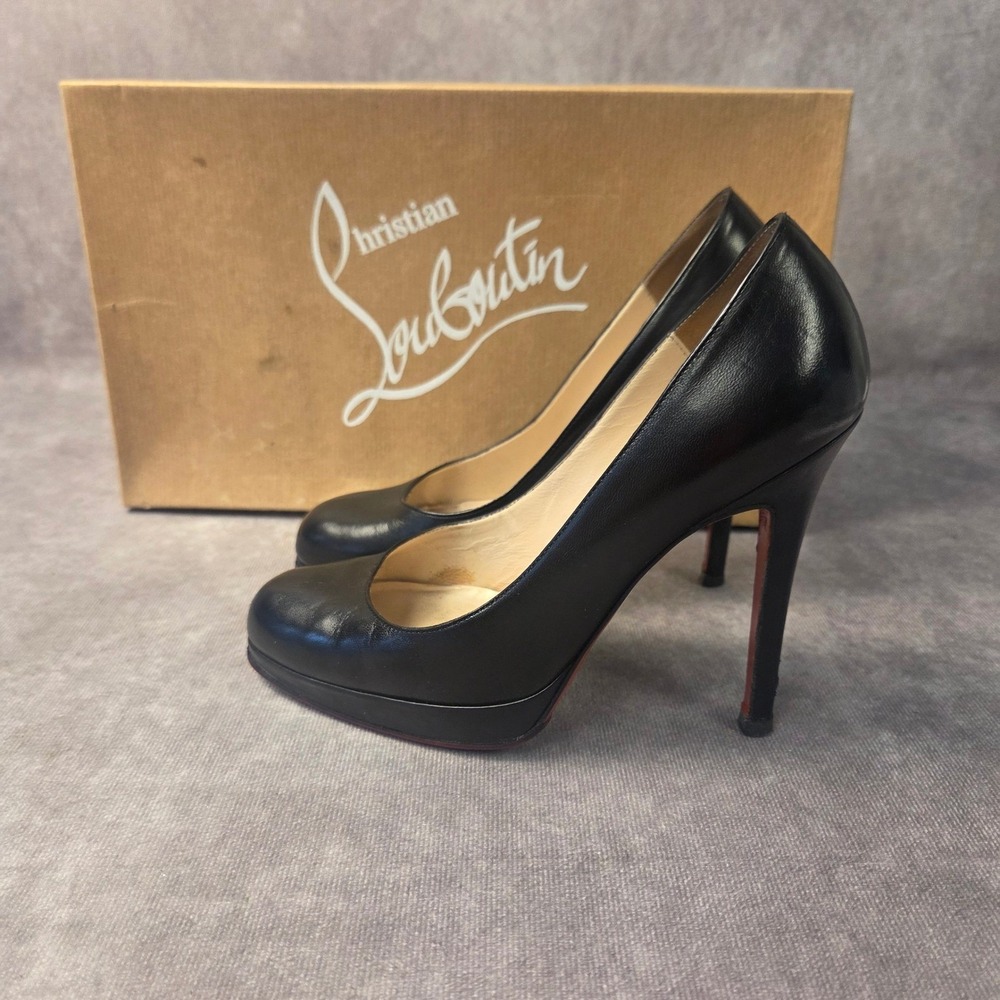 Christian Louboutin Fifi Black Leather Platform Pumps Red Bottom Heels Size 4